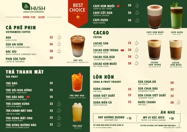 Menu đồ uống Hush